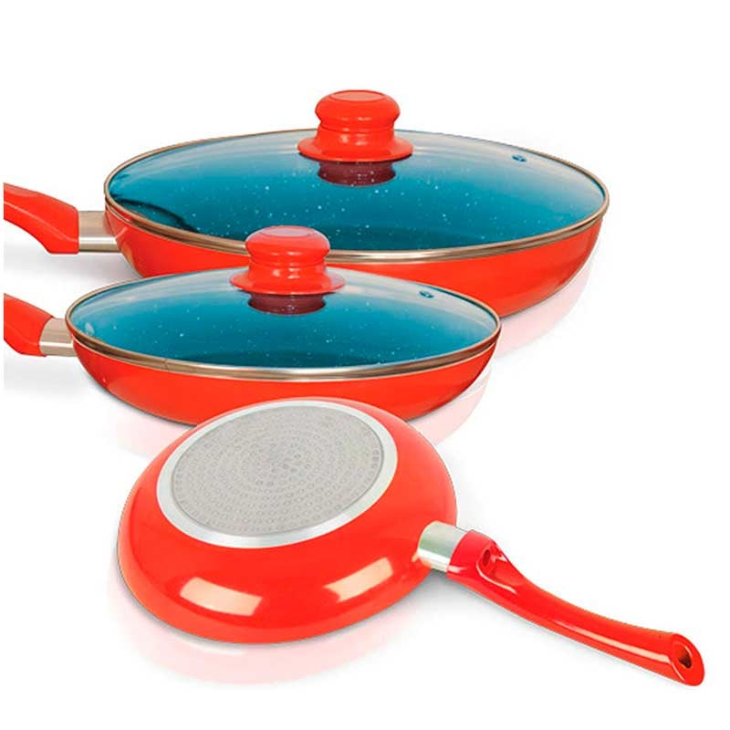 Frigideiras Antiderrapantes de Mármore +2 Tampas